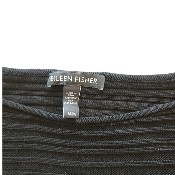 Eileen Fisher black long sleeve stripe textured long sleeve top / tunic - Picture 3 of 8